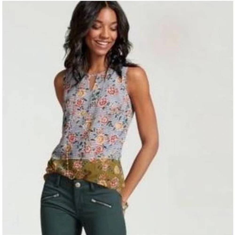 Cabi Penelope Flora Striped Tank Top Blouse Orange Blue White Green 5354 Sz S - Picture 2 of 8